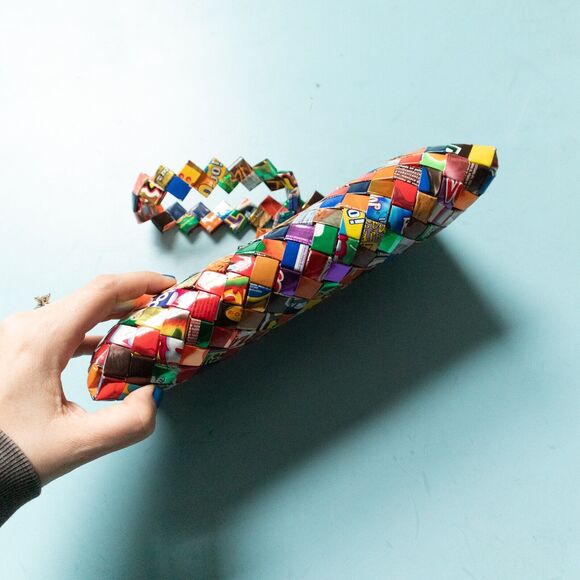 Y2K Rainbow Candy Wrapper Folded Mini Baguette Shoulder Bag Top Zipper Eclectic - Picture 5 of 8